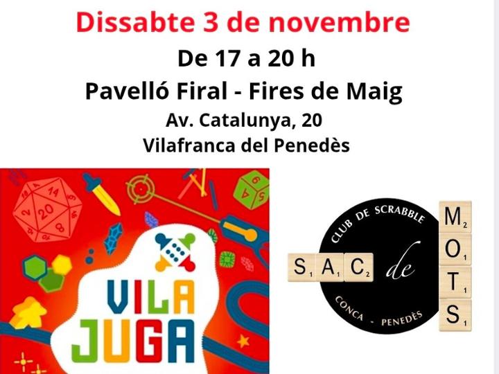 Aquest dissabte serem a Vilafranca, participant al Vilajuga!<br>De 17 a 20 h us ensenyarem a jugar a scrabble en català i passarem una bona estona.<br>És una bona activitat per a fer tota la família unida, i practicar català si se n'està aprenent.
