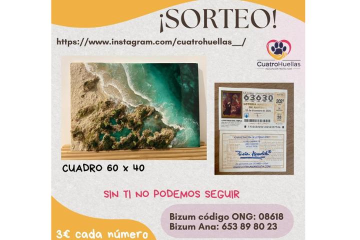 ¡¡SORTEO ESPECIAL PARA PAGAR FACTURAS VETERINARIAS !!<br><br>Tenemos una gran deuda veterinaria. ¡¡AYÚDANOS A SALVAR EL HOGAR DE MÁS DE 120 GATITOS!!.<br><br>✅ El ganador se llevará:<br><br>- UN MARAVILLOSO CUADRO DE OCEAN ART DONADO POR NUESTROS AMIGOS DE @greenmaidenart.<br><br>- UN DÉCIMO DE DOÑA MANOLITA PARA EL SORTEO ESPECIAL DE NAVIDAD (Imagina que toca ).<br><br>▶️ CONDICIONES DEL SORTEO:<br><br>- 3€ cada número. Cuántos más números compres, más probabilidad que te toque .<br><br>- El sorteo se realizará el 23 de Agosto, se contabilizarán los números vendidos hasta el día anterior.<br><br>- El número ganador será obtenido a través de un generador aleatorio de números.<br><br>- Para participar, realiza tu ingreso en:<br><br>* Bizum 653898023 (Ana).<br><br>* Código ONG 08618. Tienes que buscar en tu aplicación de bizum la opción "Donar", "Donación" e introducir el código 08618.<br><br>- Sólo para Península.<br><br>▶️Si os permite poner concepto: Sorteo "vuestro nombre y apellido".<br><br>- ¡¡MUY IMPORTANTE!!. Nos escribís por privado en Instagram con el justificante del ingreso por Bizum y os facilitamos los números para el sorteo.<br><br>- El día del sorteo nos pondremos en contacto con el agraciado para pedir sus datos y enviarle su premio.<br><br>MUCHÍSIMAS GRACIAS POR AYUDARNOS A AYUDARLES .<br><br>☎️653898023<br><br>#refugiodegatos #adoptanocompres #ayudagatos #oceanart #sorteosolidario